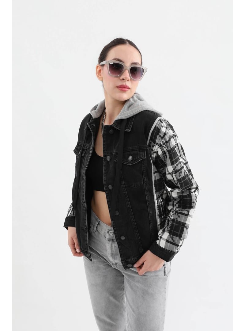 Markapia Siyah Kapüşonlu Jean Ceket