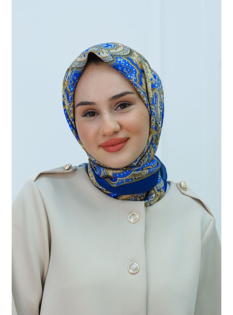 Locco Moda Etnik Desen Soft Eşarp Saks Mavi