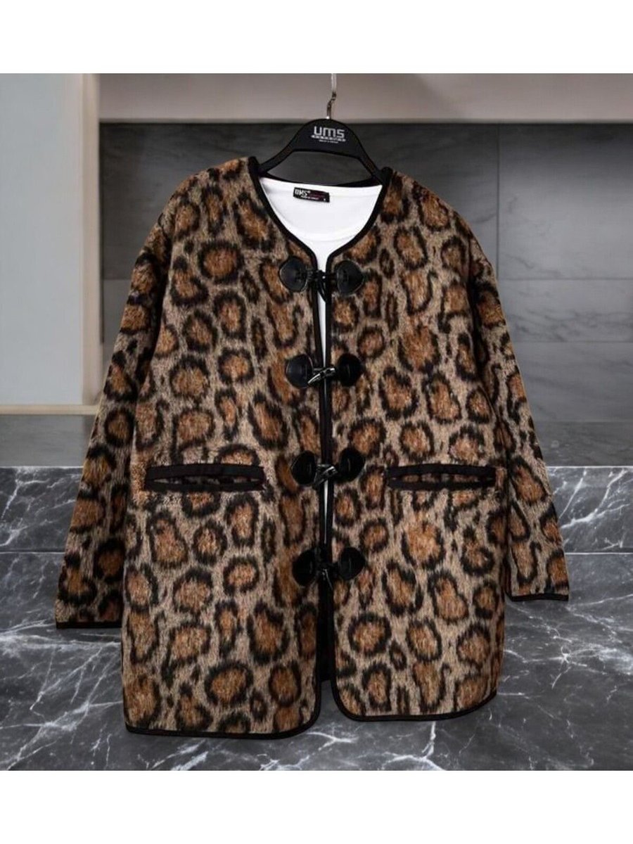 Ums Concept Şahin Önü Düğmeli Cepli Leopar Ceket