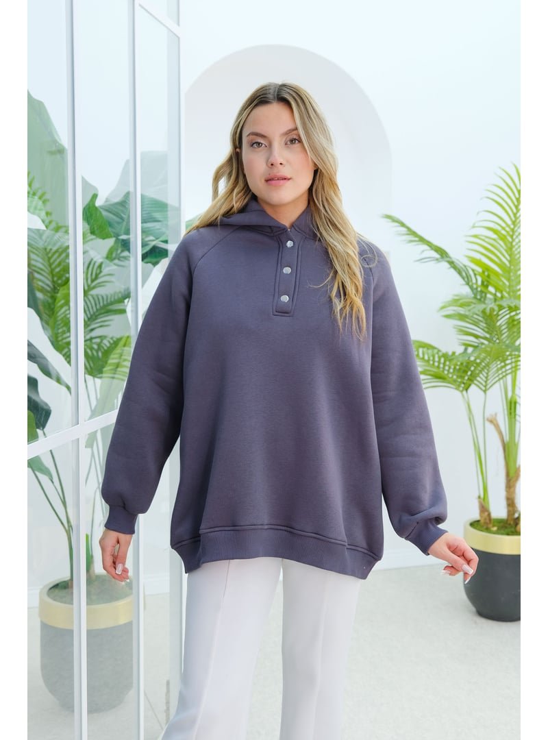 Locco Moda Füme Çıt Detay Kapüşonlu Sweat