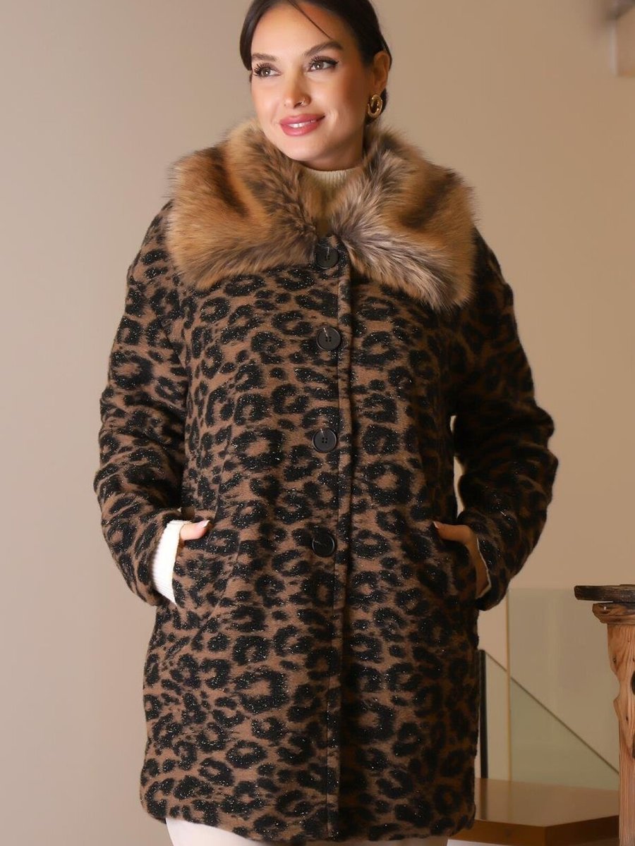 Vela Bej Kürk Yakalı Leopar Mont