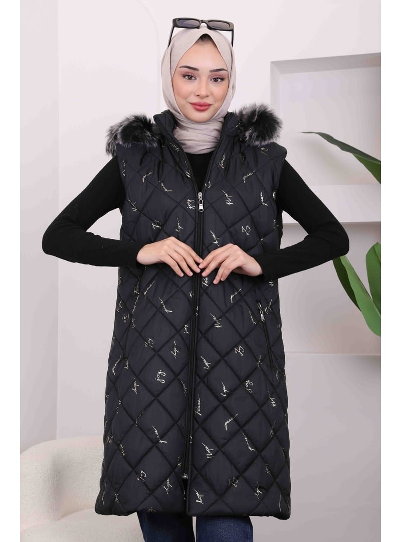 İmaj Butik Siyah Kapüşonlu Şişme Yelek