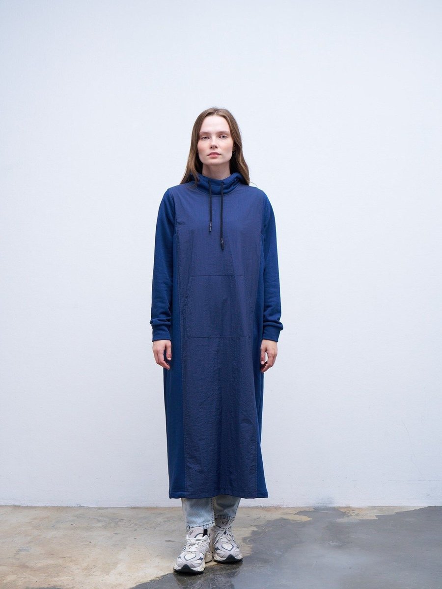 Qanu Garnili Uzun Sweatshirt Lacivert
