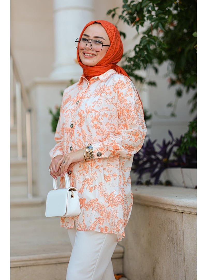 Locco Moda Turuncu Dijital Baskılı Gömlek