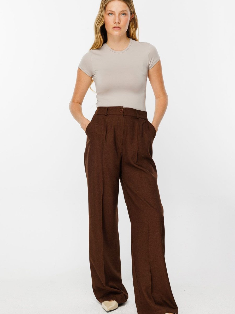 Hooopstore Premium Pileli Palazzo Kahve Pantolon