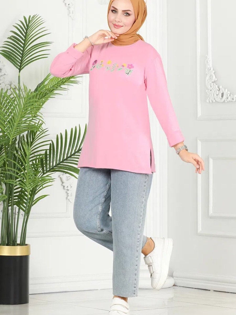 Pelsumoda Çiçek Baskılı Penye Tunik