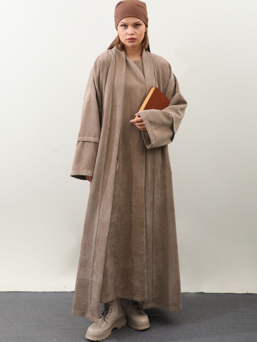 Zülays Kadife Abaya Takım Camel
