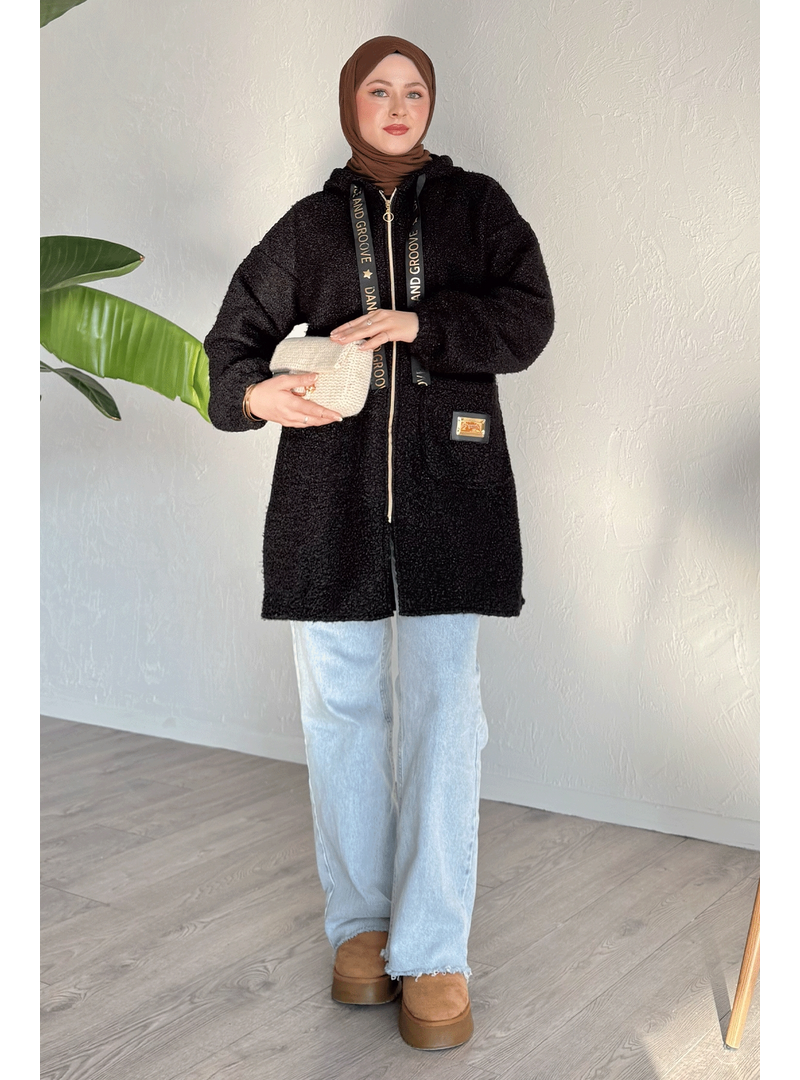 InStyle Kapüşonlu Buklet Kaşe Siyah Kap