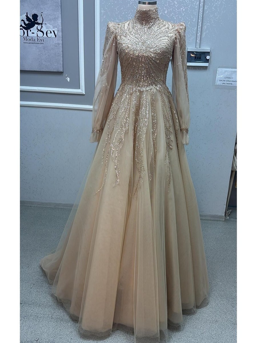 Eky Gör Sev Weddıng Dress Gold Tesettür Nişanlık