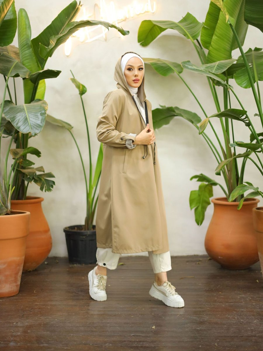 Pink Fly Bileği Çizgili Kapüşonlu Trençkot
