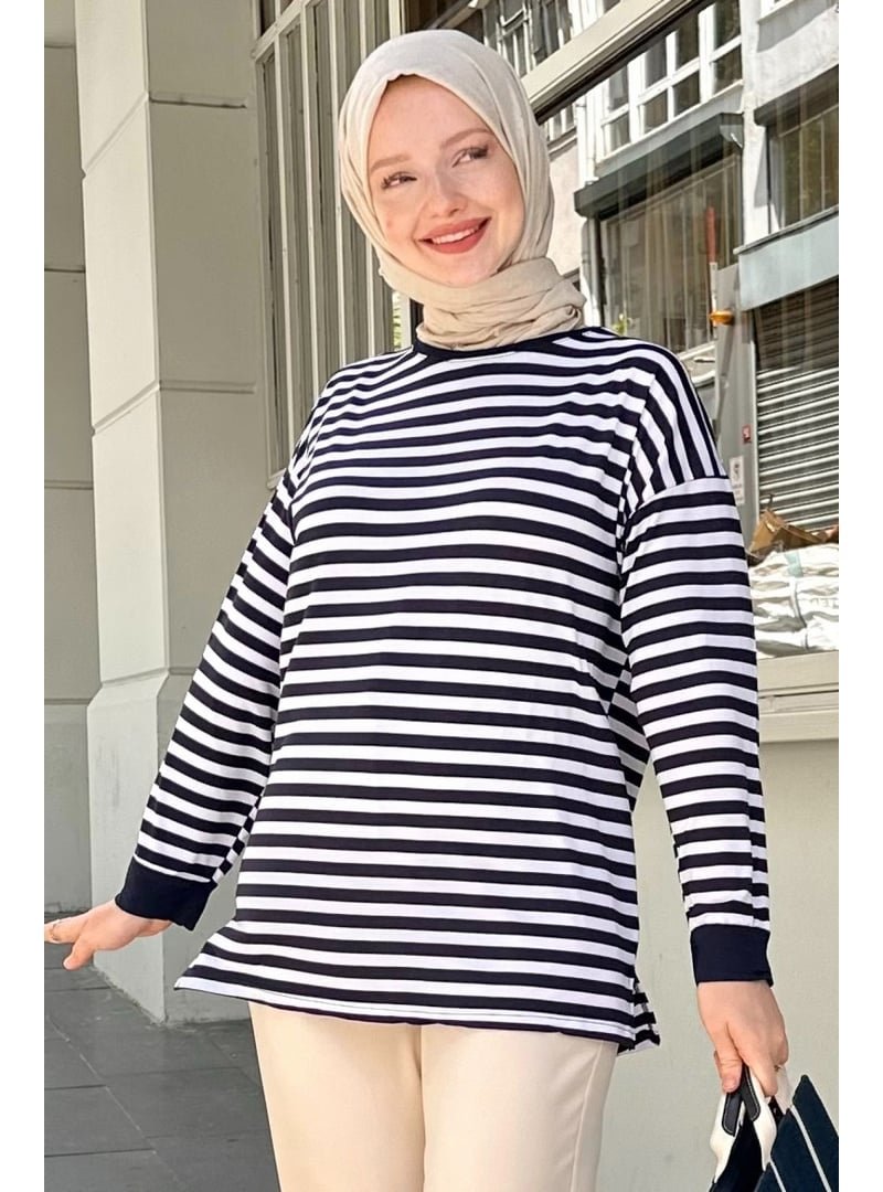 GİZCE Dalton Lacivert Çizgili Tunik