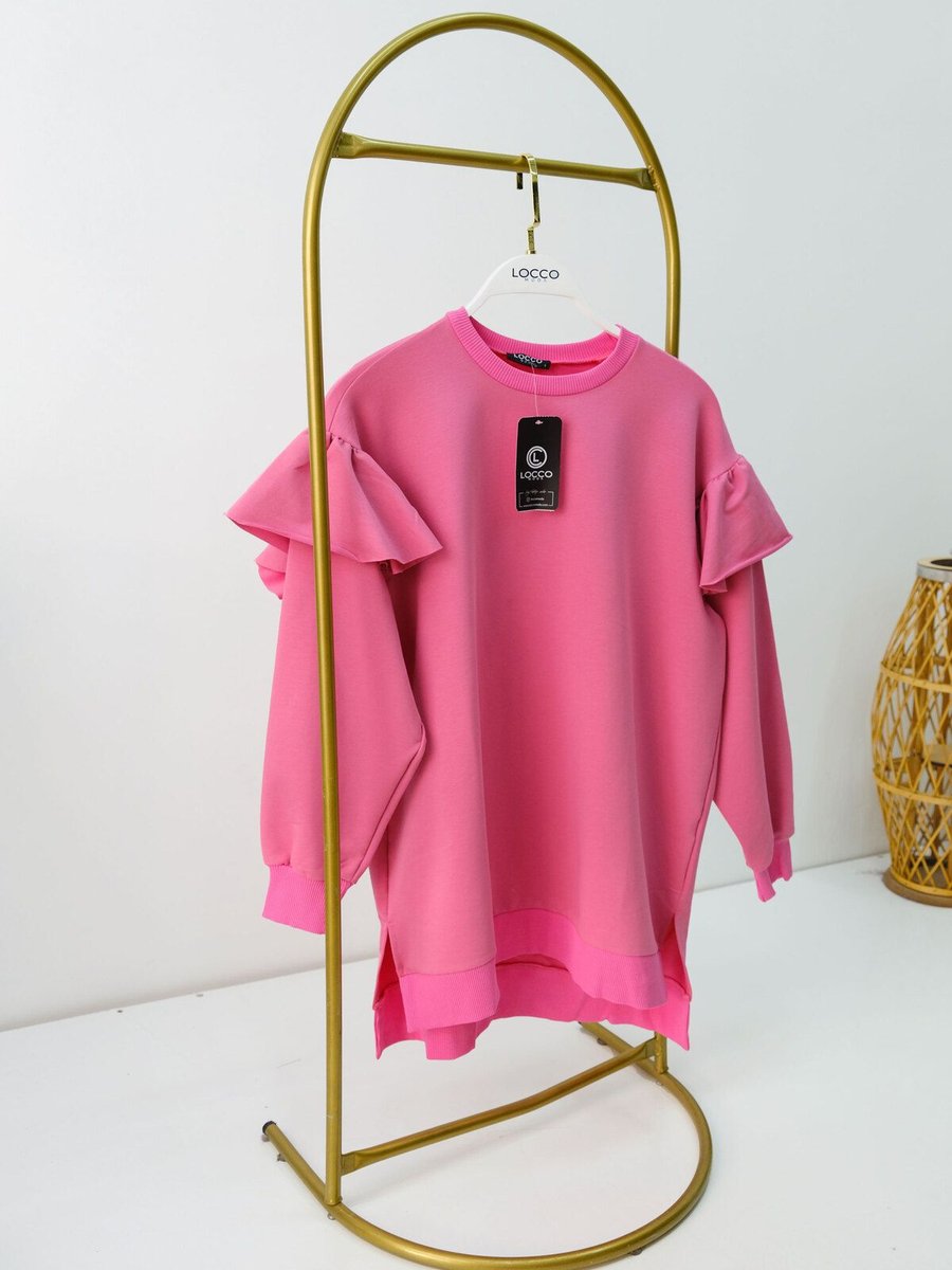 Locco Kolu Fırfırlı Tunik Pembe