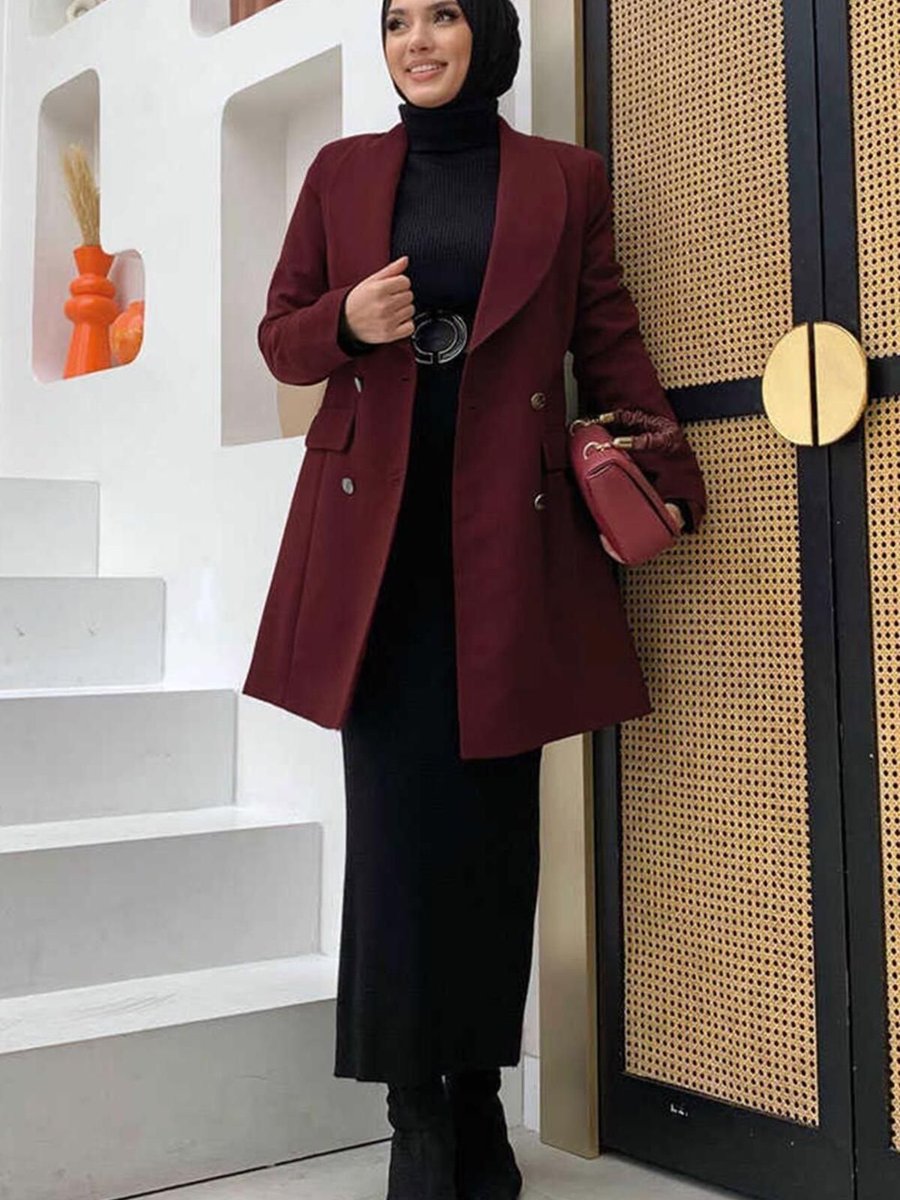 Trendtesettür Kadın Bordo Vatkalı Düğmeli Ceket T