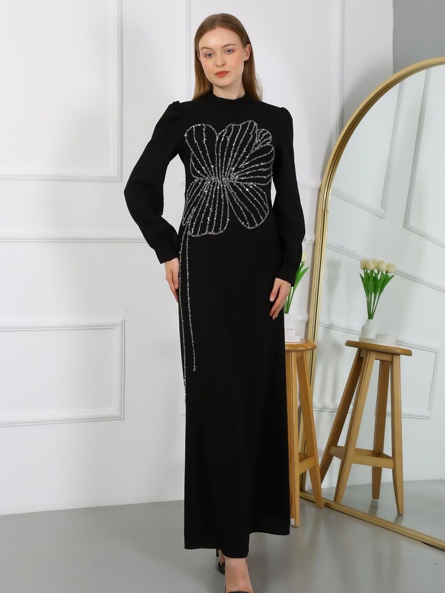 Hisarpretty Taşlı Abiye Elbise Krep Kumaş