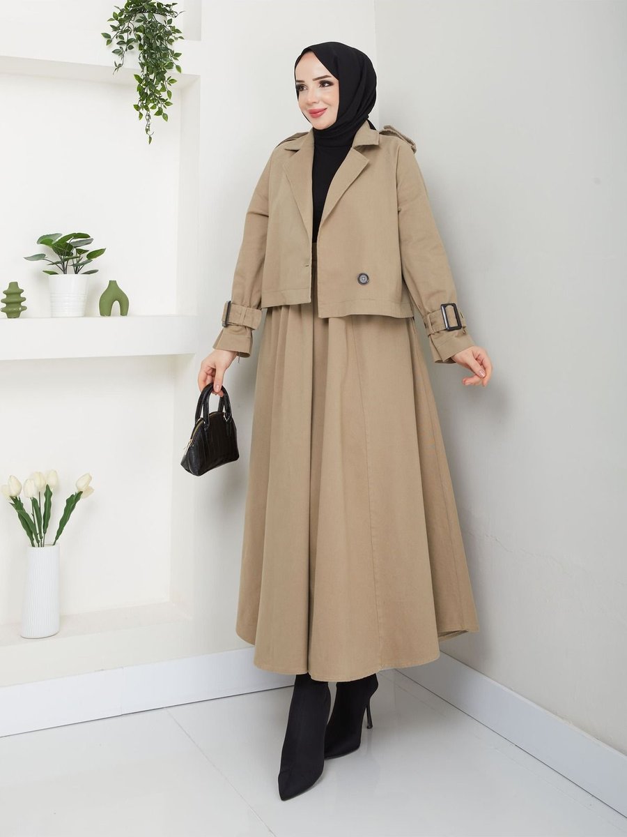 Moda Elsare Alt Üst Takım Gabardin Apolet Ve Kemer Detaylı