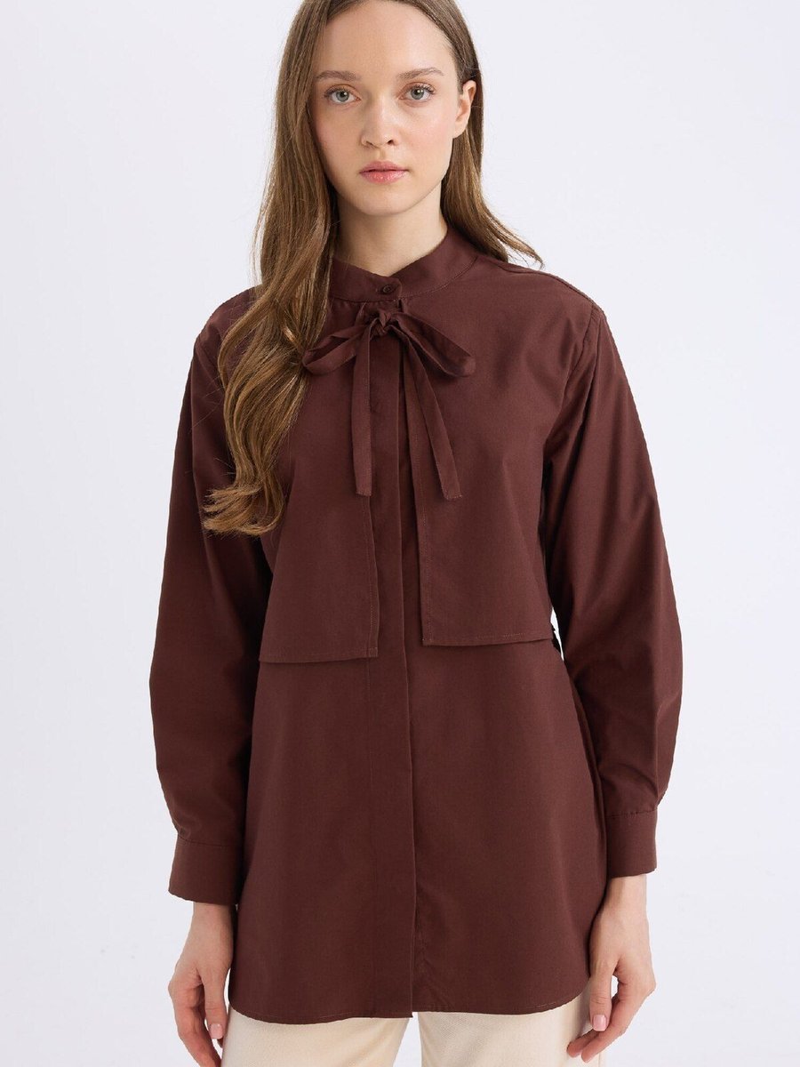 Defacto Relax Fit Fiyonk Yaka Poplin Uzun Kollu Gömlek Tunik D4152ax24au