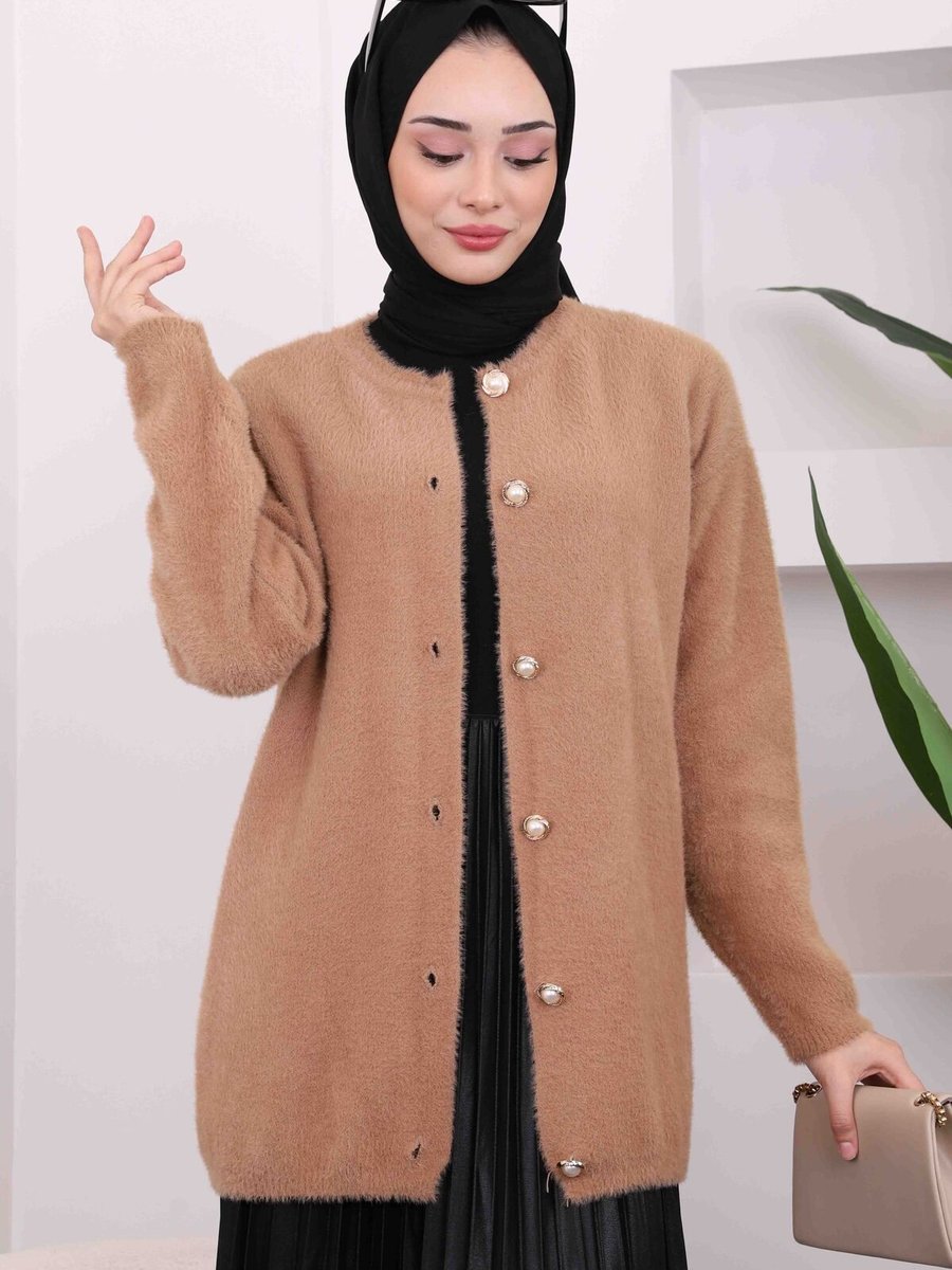 İmajbutik Bisküvi Düğmeli Angora Triko Hırka