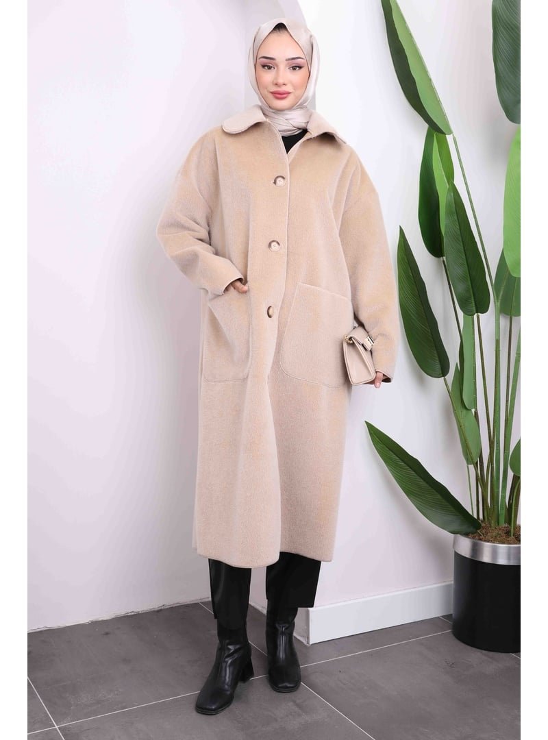 İmaj Butik Vizon Kruvaze Yaka Oversize Kaban