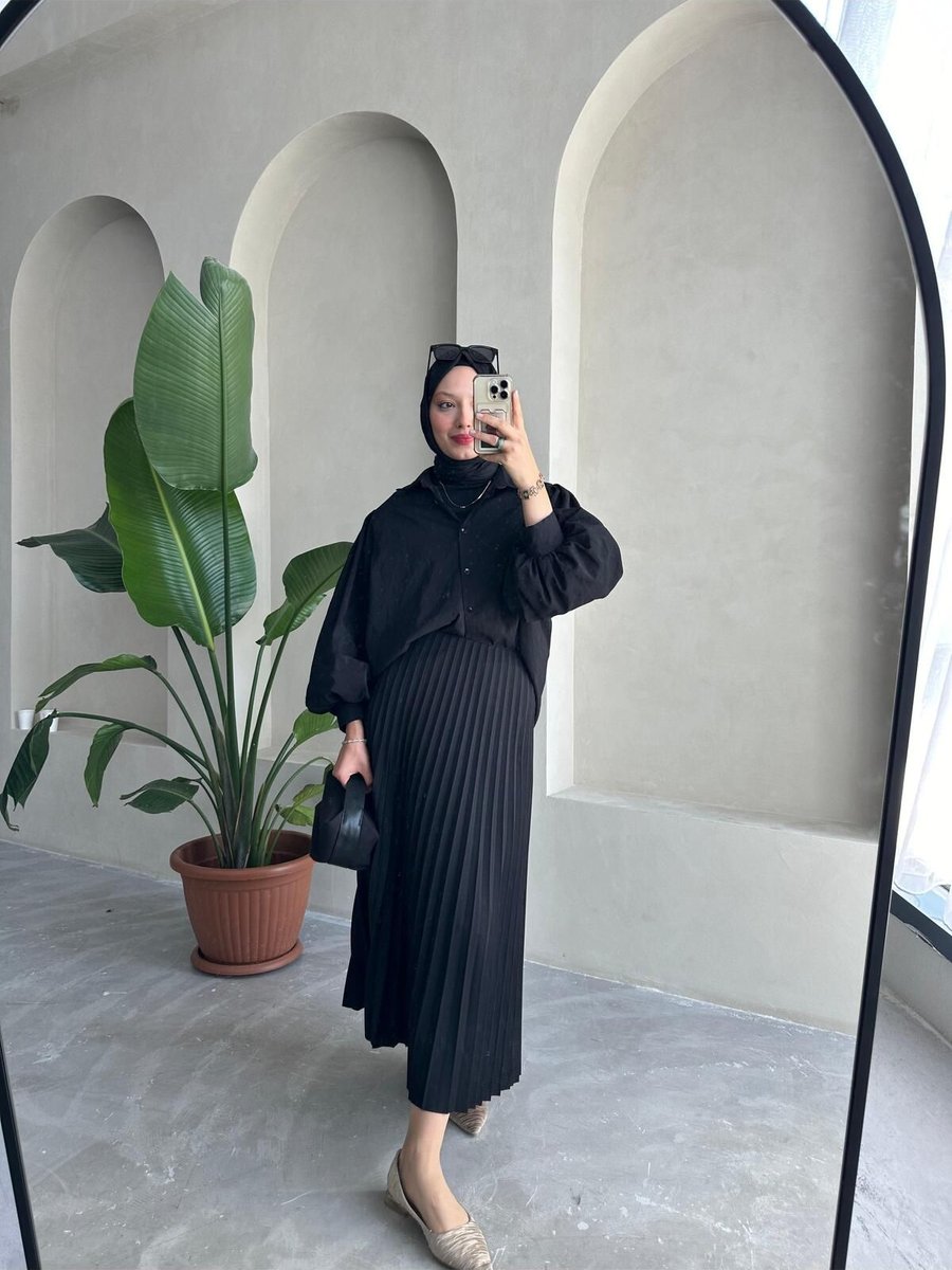 Bahar Altundemir Piliseli Tesettür Kalın Kışlık Standart Pileli Uzun Etek