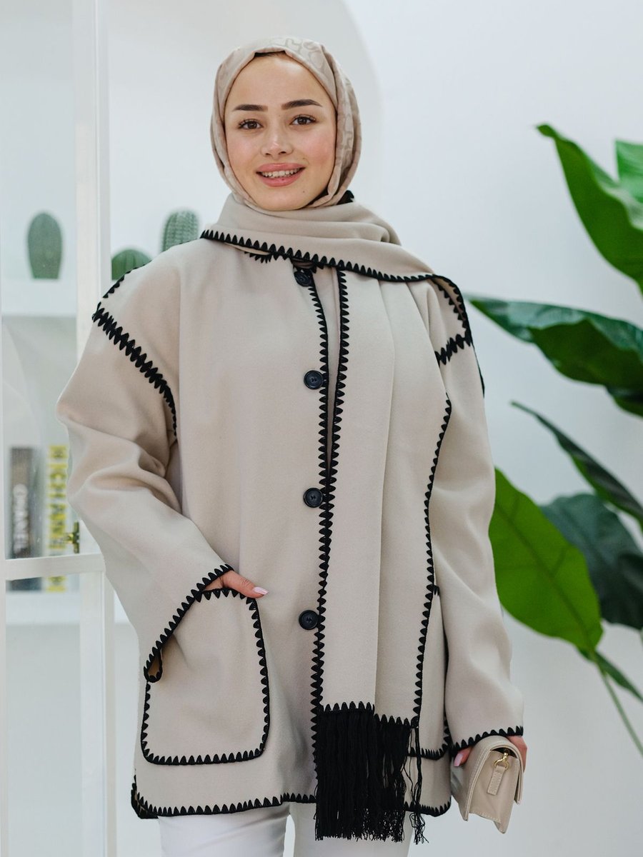 Locco Çoban Dikişli Kaşe Ceket Krem