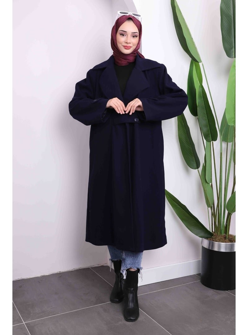 İmaj Butik Lacivert Düğme Detaylı Kaşe Kaban