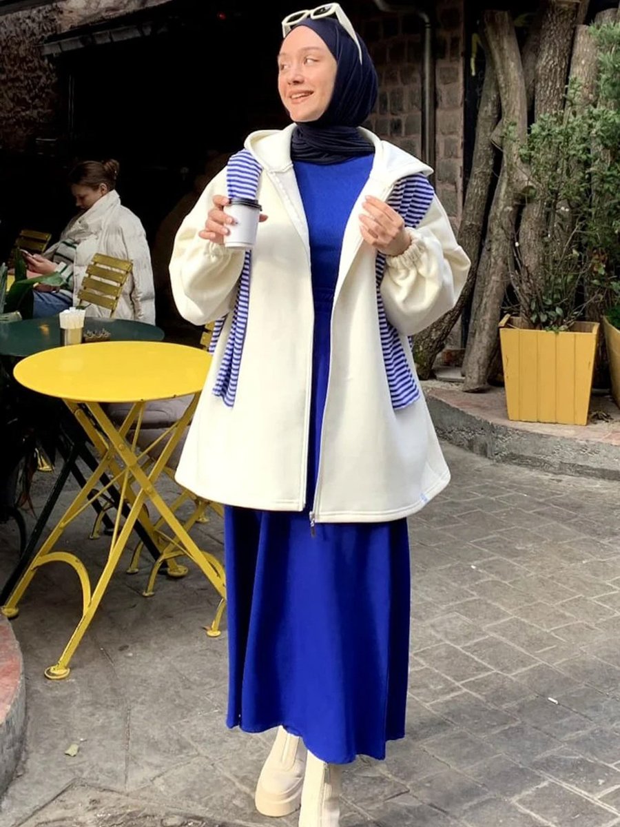 Ceylan Otantik Krem İplik Kapüşonlu Hırka