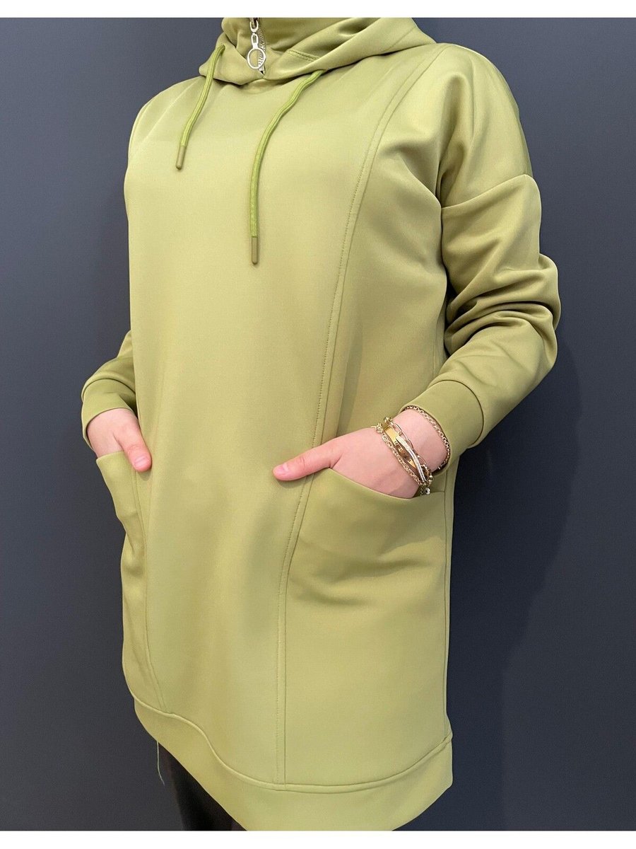 Mihributik Yeşil Kapüşonlu Cepli Scuba Sweatshirt
