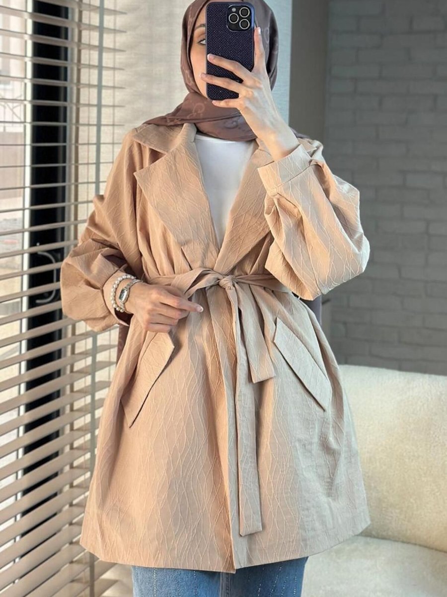 Butik Kuşaklı Ceket Sütlü Kahve