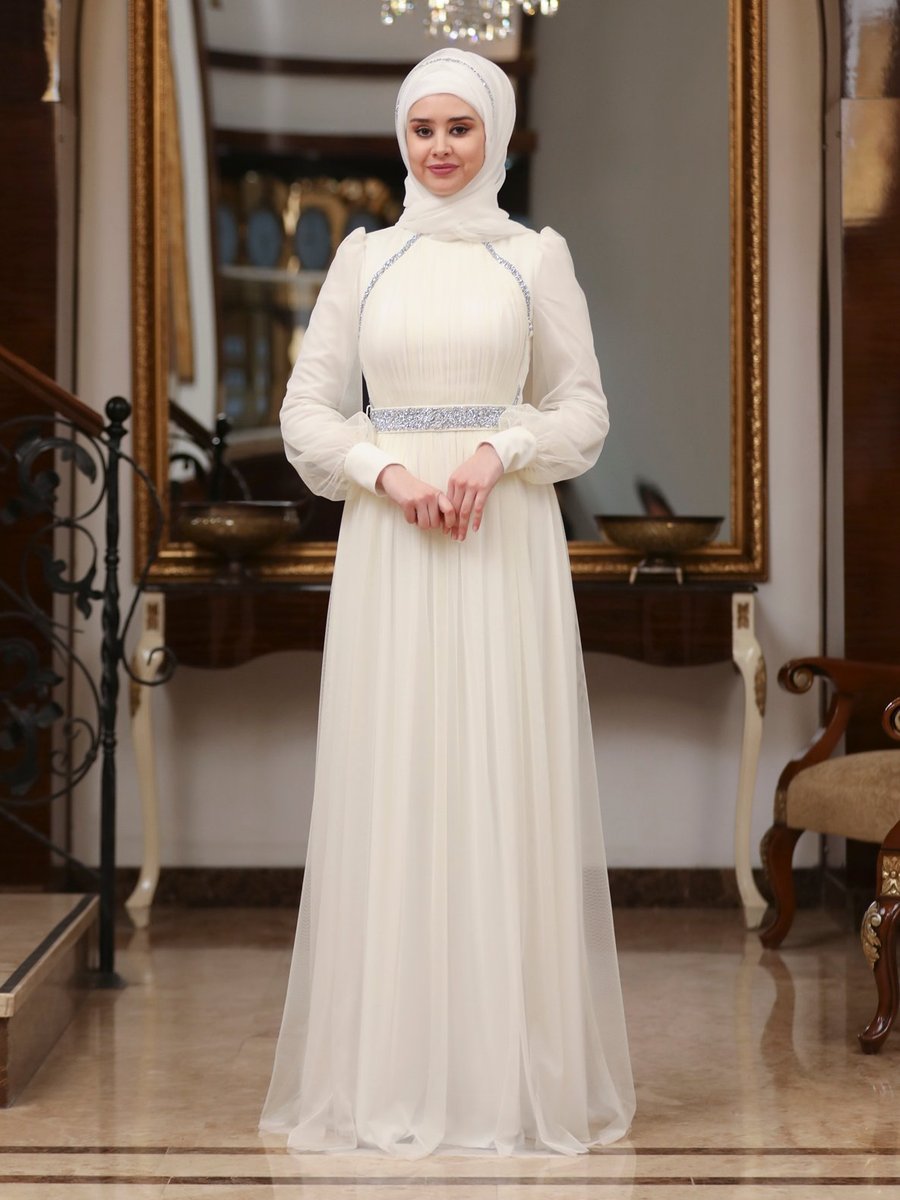 Azra Design Beyaz Abiye Elbise
