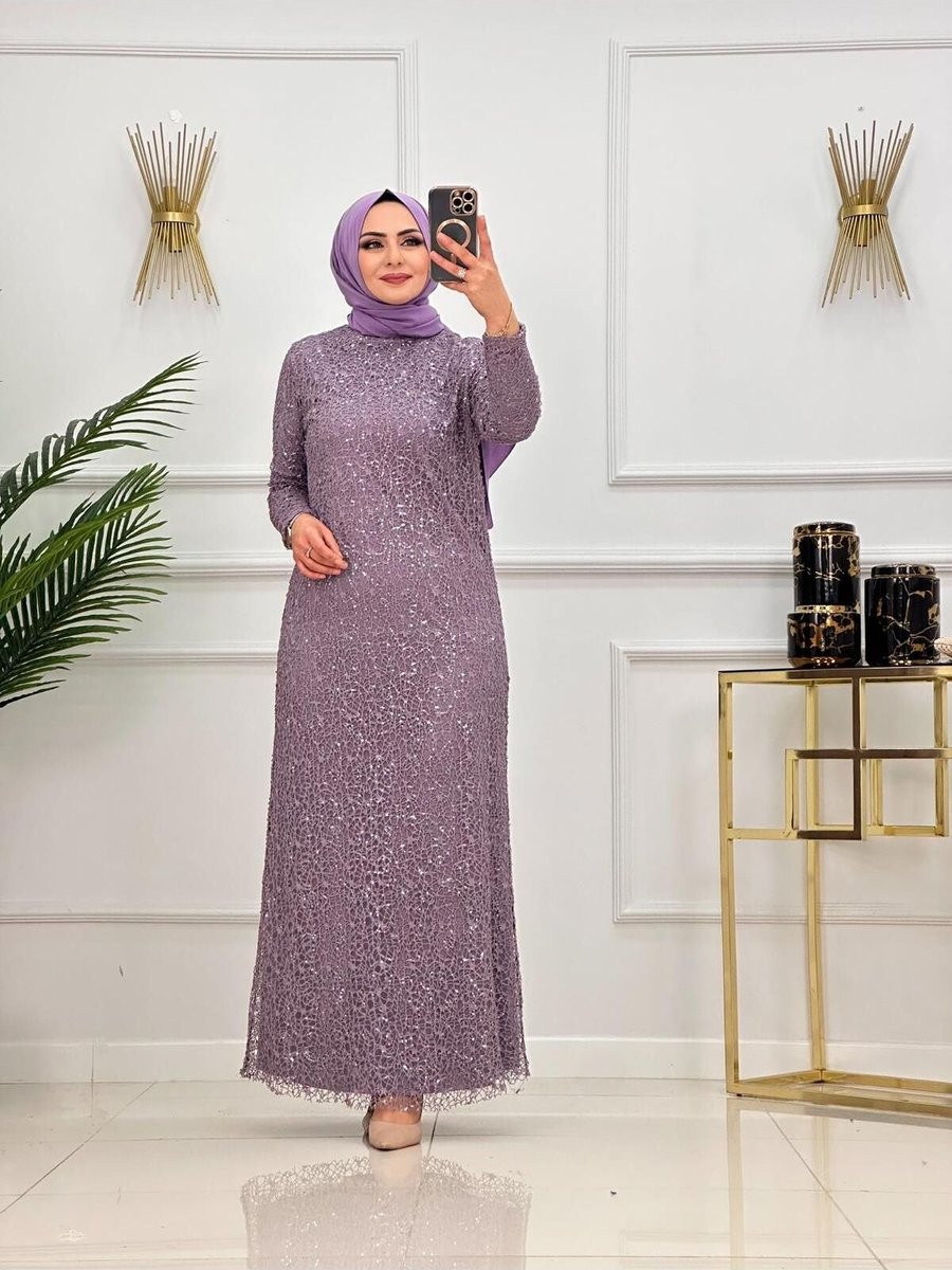 Poplinmoda File Pul Payet Ala Ve Davet Abiye Elbisesi