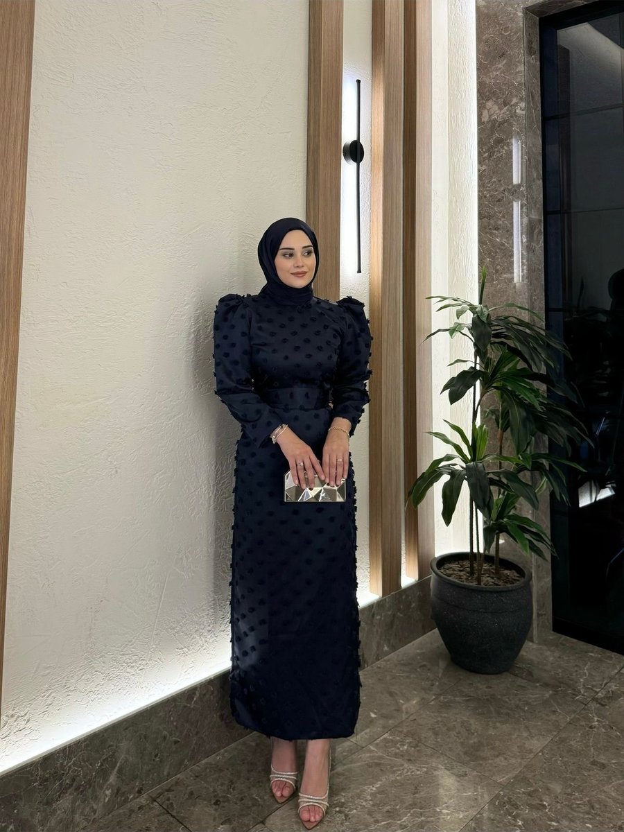 By Atelier Lacivert Perla Kalem Abiye Elbise