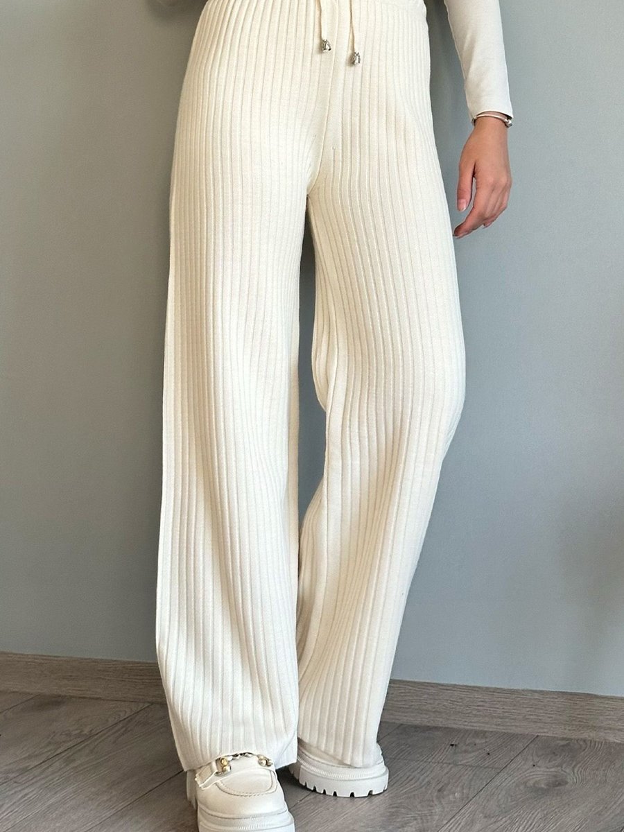 Instyle Bağcıklı Fitilli Ekru Triko Pantolon