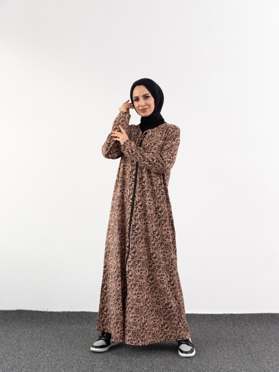Kutay Collection Leopar Desenli Fermuarlı Namaz Elbisesi