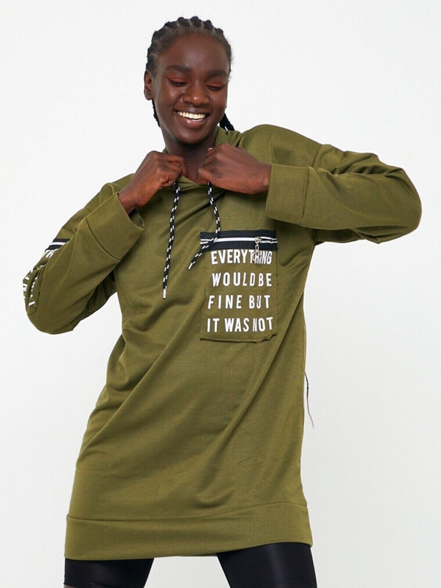 VOLT CLOTHİNG Haki Kapüşonlu Cep Detay Sweatshirt