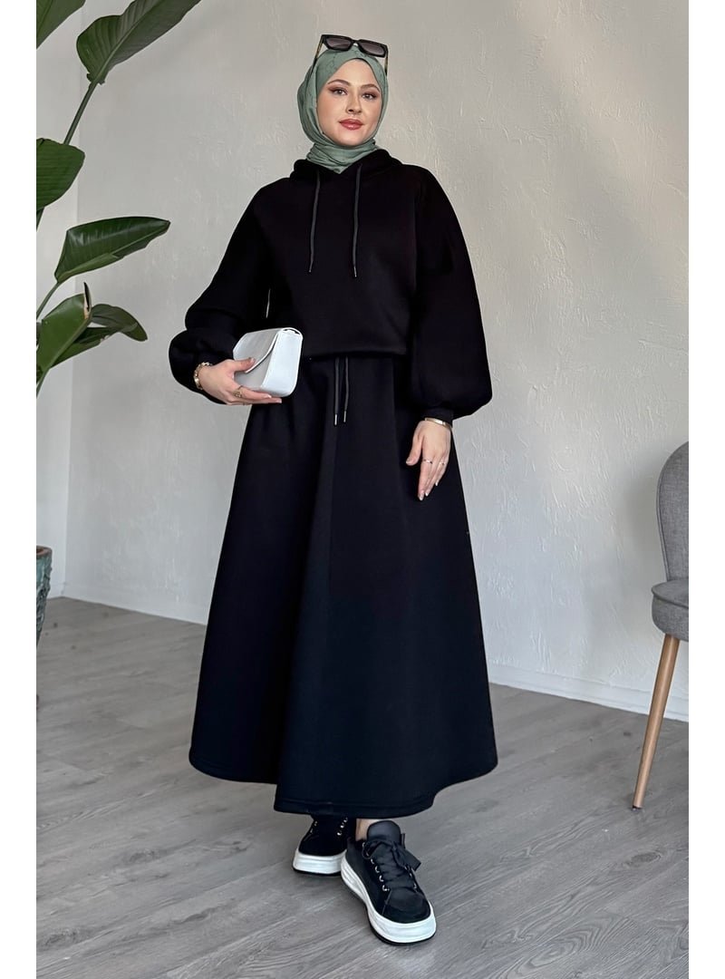 InStyle Balon Kol Sweat Etekli Siyah Takım