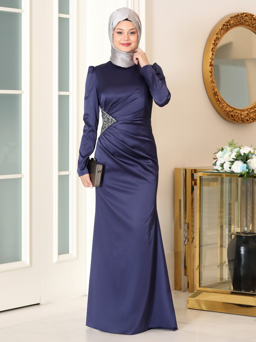 Azra Design Lacivert Efsun Abiye Elbise