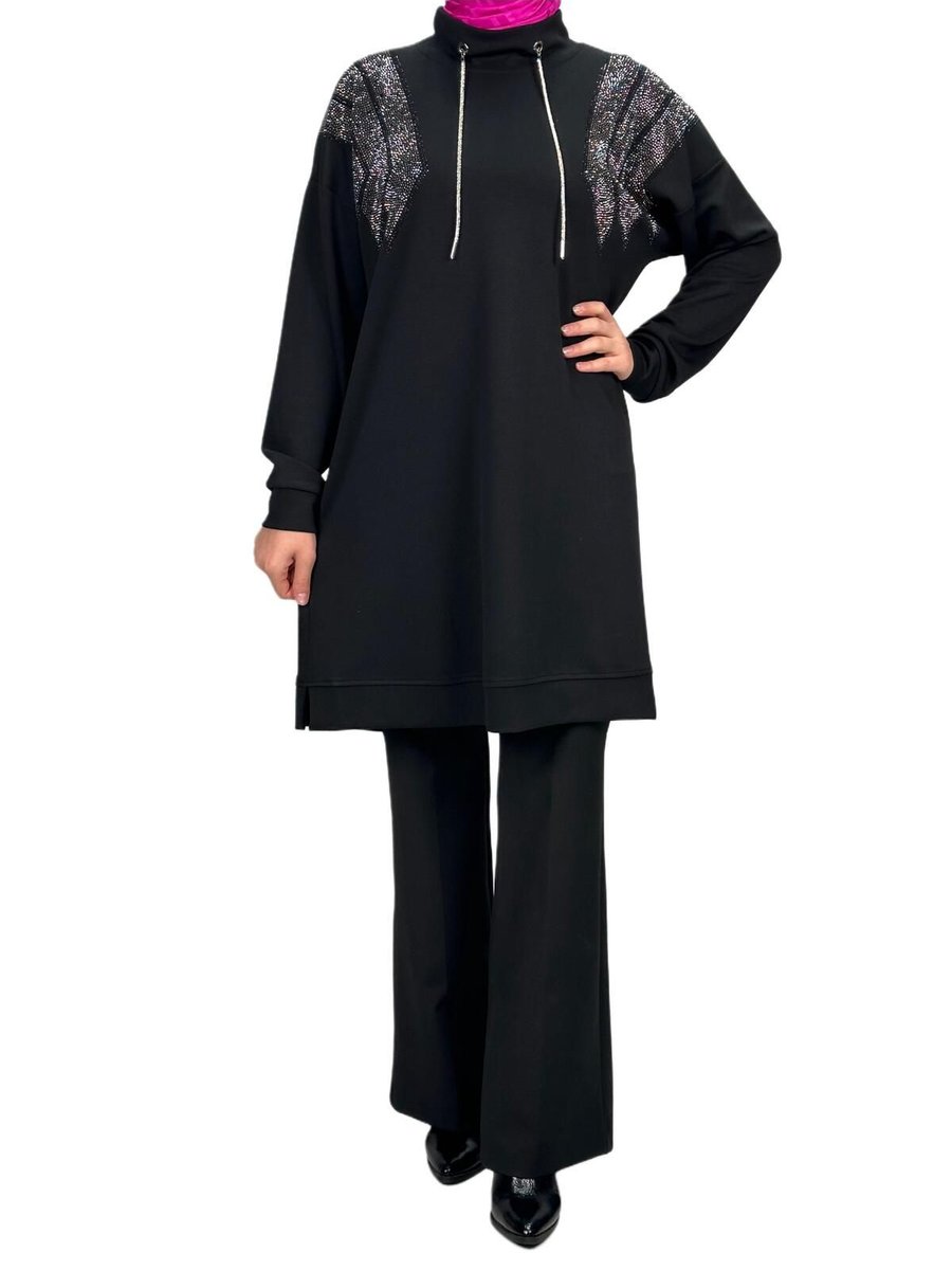 Ottoman Wear Büyük Beden Taşlı Tunik Siyah