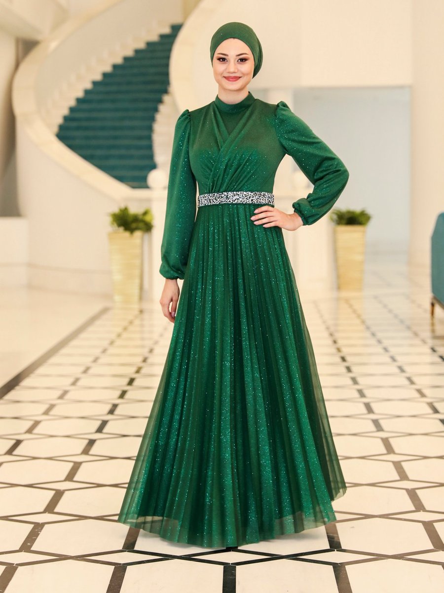 Azra Design Abiye Elbise Zümrüt Yesili