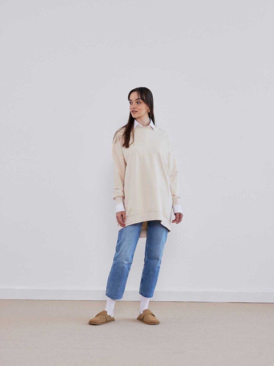 Ekrutex Oversıze Sweatshırt Bej