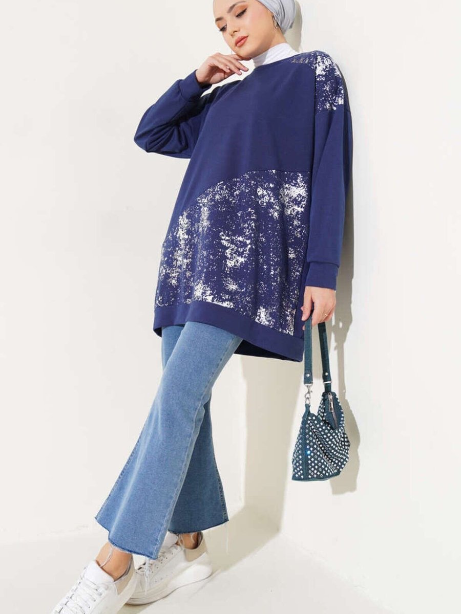 VOLT CLOTHİNG Lacivert Varak Detaylı Tunik