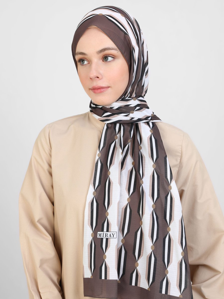 Miray Siyah Nevada Pamuk Şal Çizgi Desen Kahve