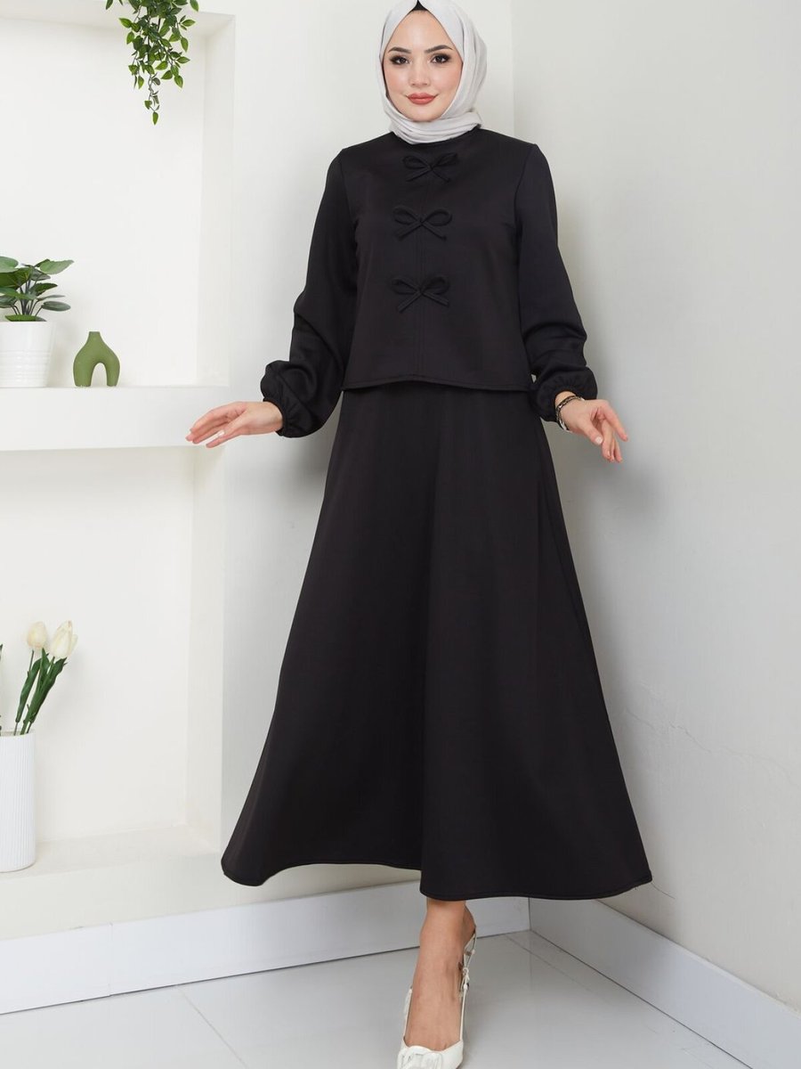 VOLT CLOTHİNG Siyah Fiyonk Detaylı Etekli Takım