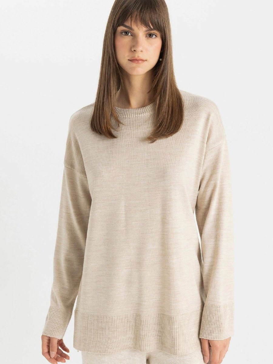 Defacto Regular Fit Bisiklet Yaka Yırtmaçlı Basic Düz Triko Kazak Tunik C5165ax24au