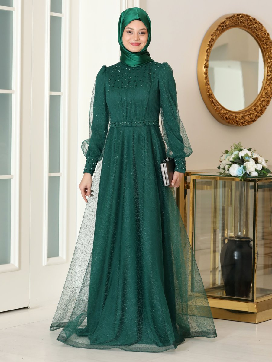 Azra Design Zümrüt Yeşili Peri Abiye Elbise