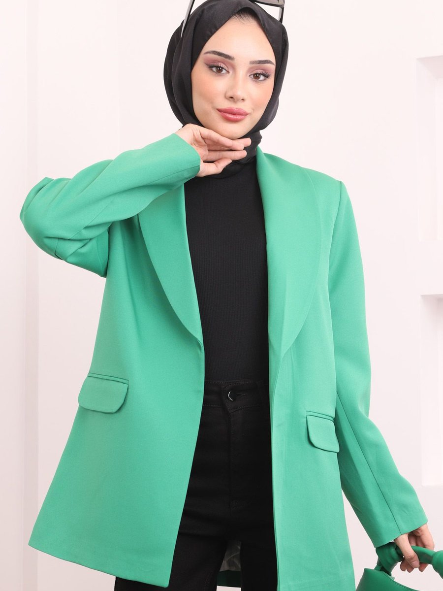 İmajbutik Yeşil Astarlı Blazer Ceket