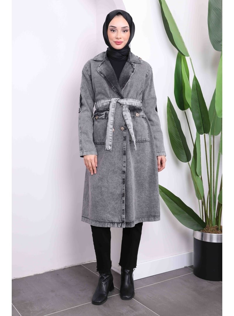 İmaj Butik Antrasit Kol Apoletli Kot Trenç