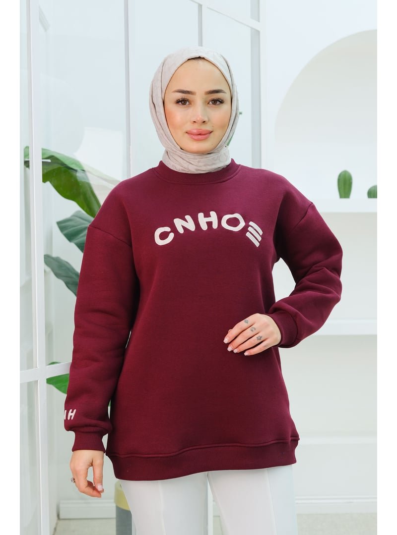 Locco Moda Bordo Nakış Detaylı Oversize Sweat