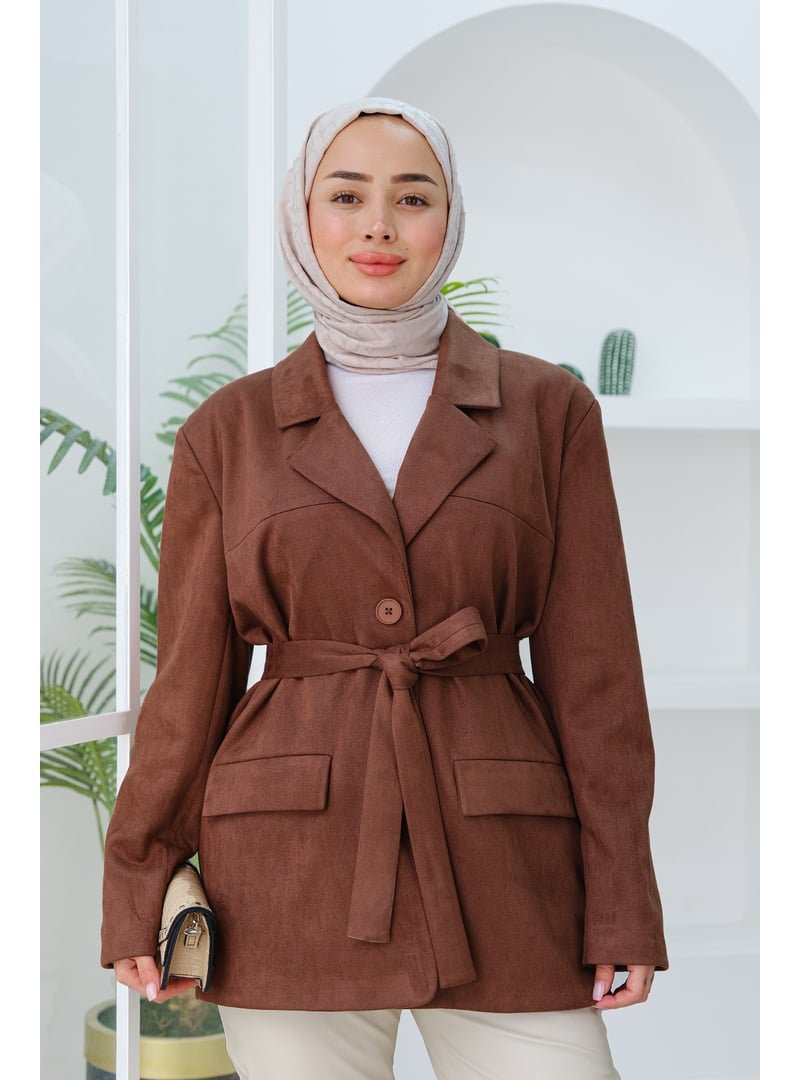Locco Moda Kahverengi Bel Bağlamalı Süet Ceket