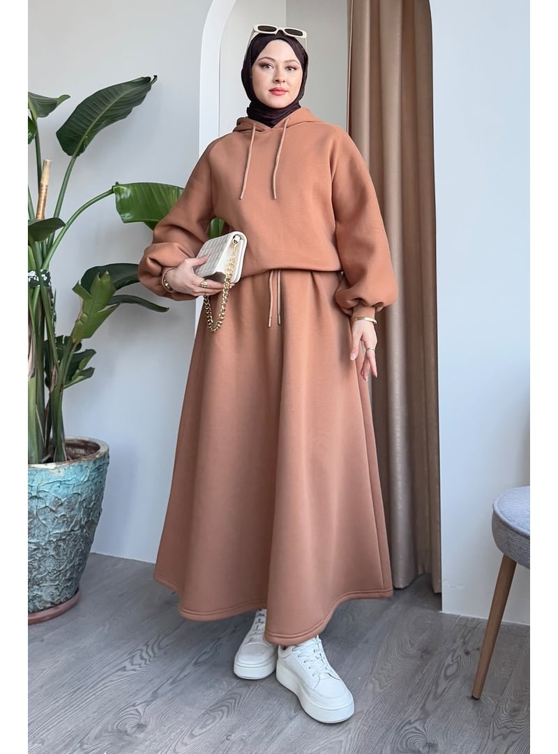 InStyle Balon Kol Sweat Etekli Camel Takım