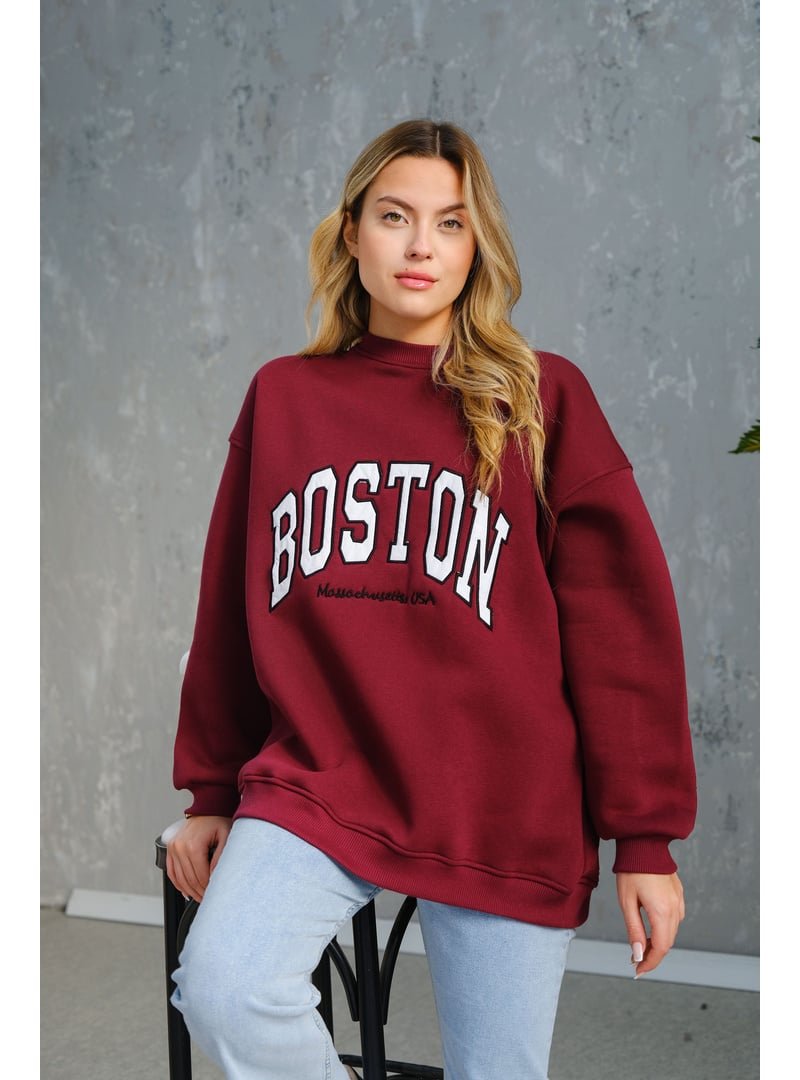 Locco Moda Bordo Boston Baskılı Sweat
